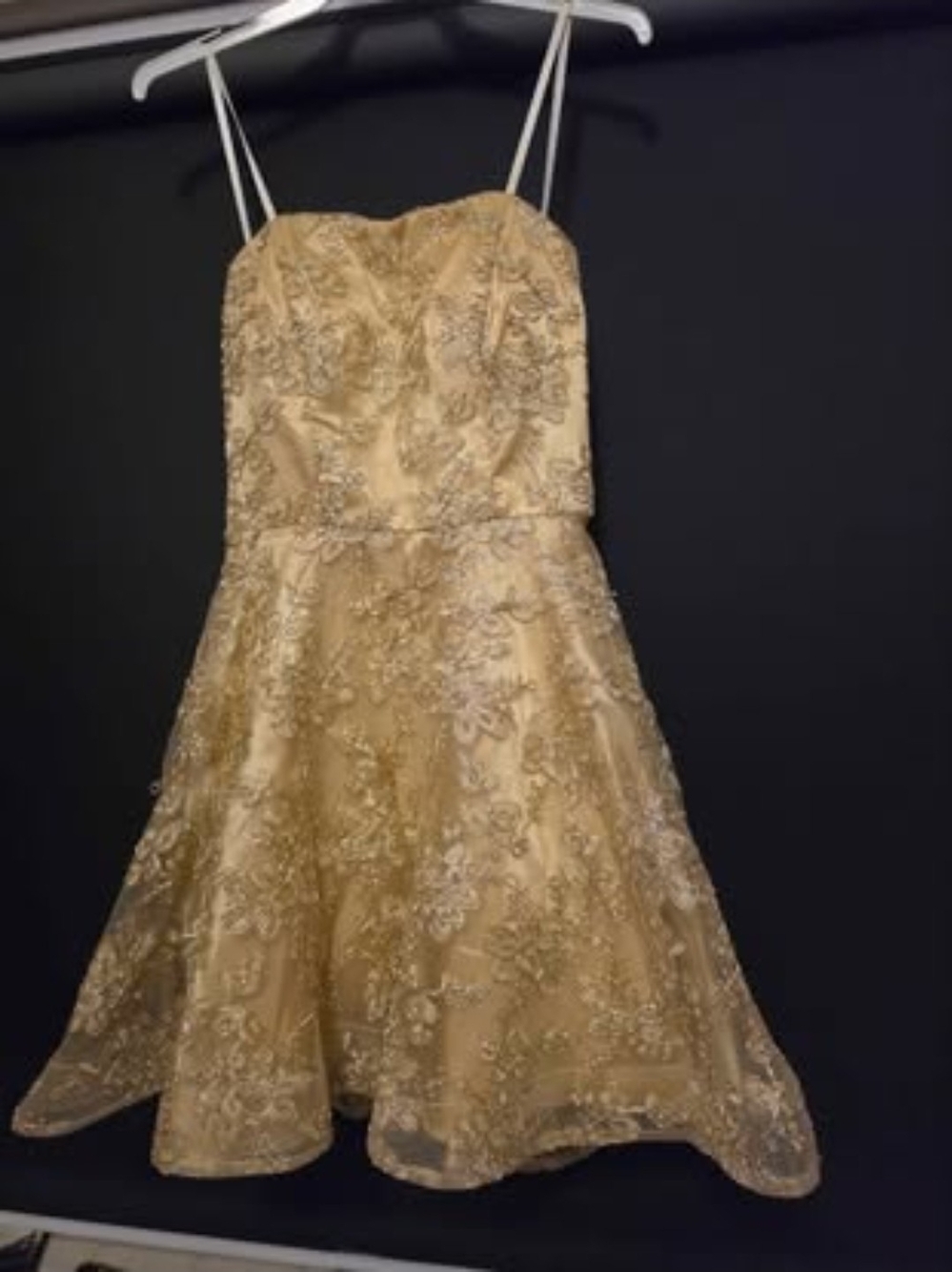Elegant Gold Lace A-Line Homecoming Dress
